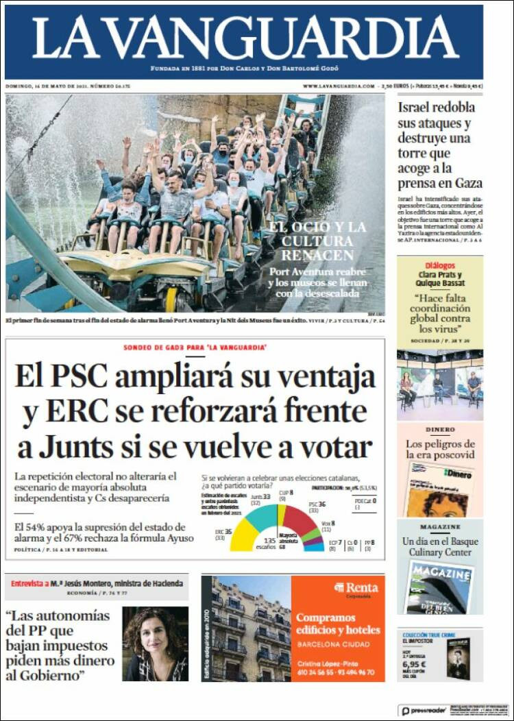 Portada de 'La Vanguardia' del 16 de mayo de 2021 / KIOSKO.NET