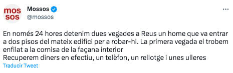 Tuit de los Mossos d'Esquadra / TWITTER