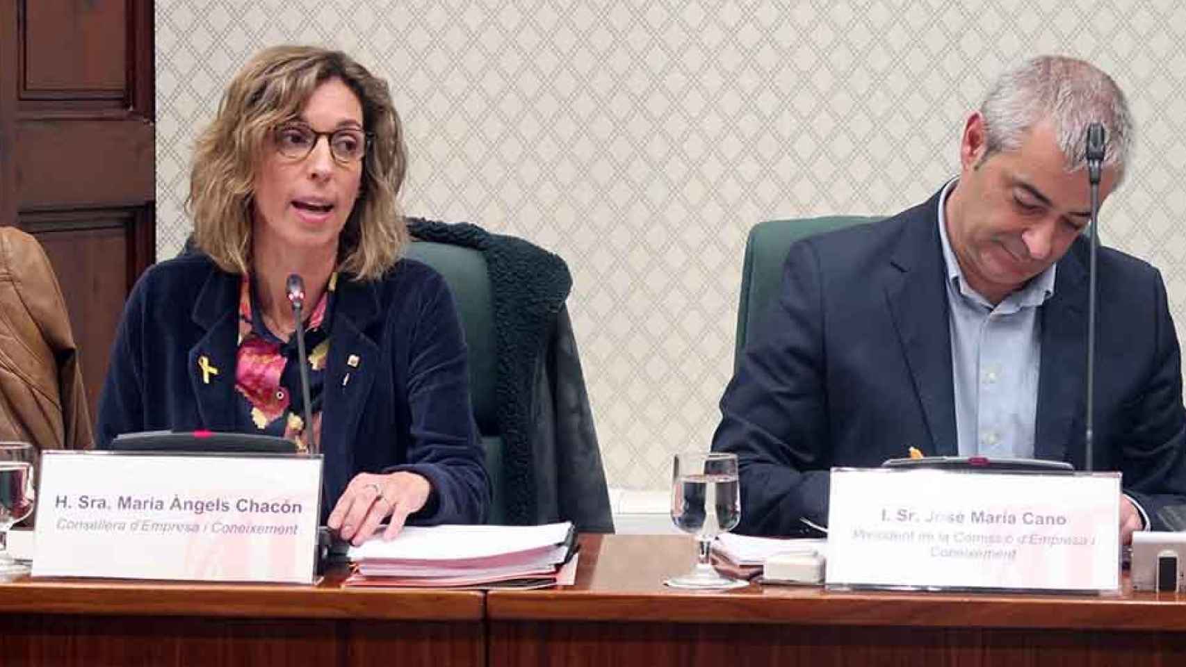 La consejera de Empresa de la Generalitat, Àngels Chacón, junto al presidente de la Comisión de Empresa del Parlament, José María Cano / PARLAMENT