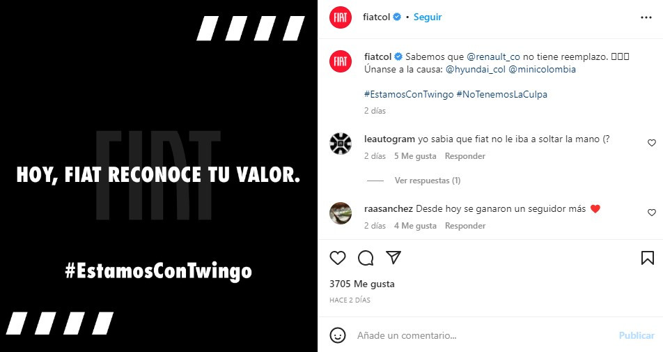 Mensaje de Fiat INSTAGRAM