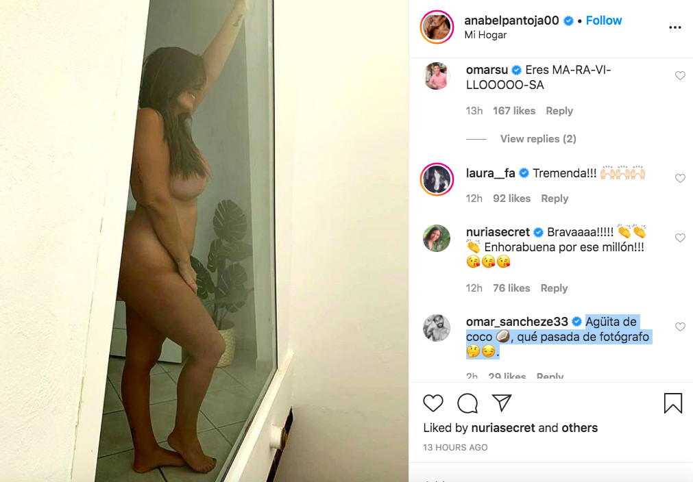 Anabel Pantoja se desnuda en sus redes sociales para celebrar su millón de seguidores / INSTAGRAM