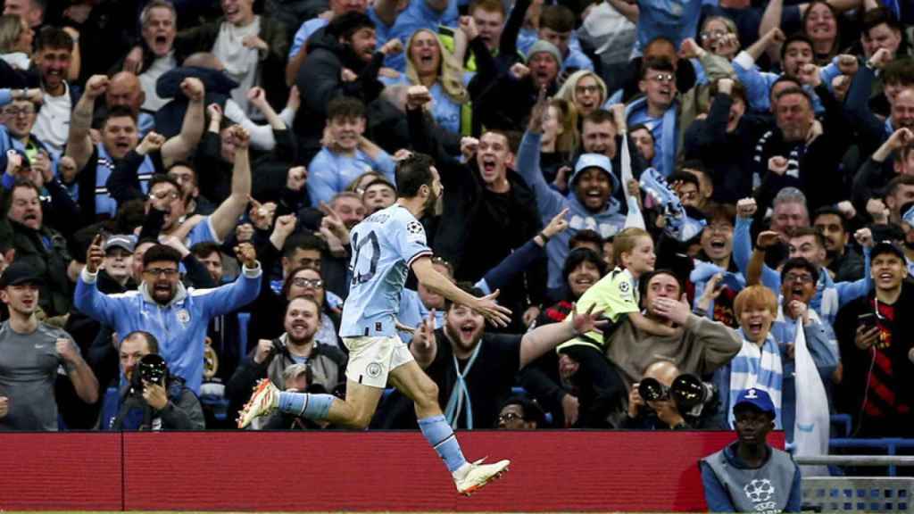 Bernardo Silva, eufórico, tras anotar dos goles contra el Real Madrid