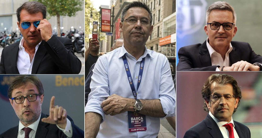 Bartomeu, rodeado por los aspirantes a la presidencia del Barça: Laporta, Benedito, Víctor Font y Toni Freixa / CULEMANIA