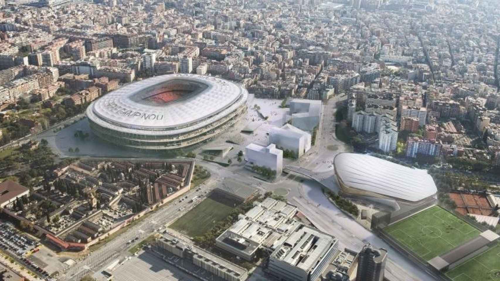 Recreación virtual del nuevo Camp Nou y del futuro Palau Blaugrana que proyectó la junta directiva que presidía Bartomeu / FCB