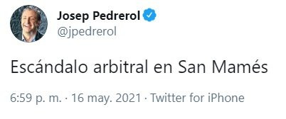 Josep Pedrerol cuestiona a Mateu Lahoz / Twitter