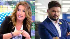 La periodista de 'Sálvame' Laura Fa (i) y el candidato de ERC a la alcaldía de Santa Coloma de Gramenet, Gabriel Rufián (d)