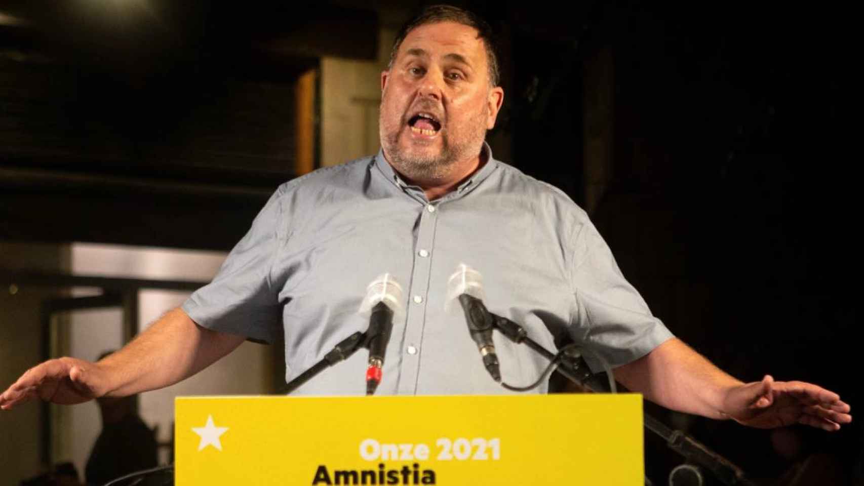 El líder de ERC, Oriol Junqueras, pronunciando un discurso en el Fossar de les Moreres de Barcelona con motivo de la Diada / EFE