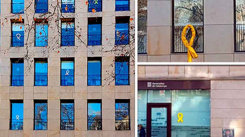 El edificio de ACCIÓ en Passeig de Gràcia, vestido con lazos amarillos / CG