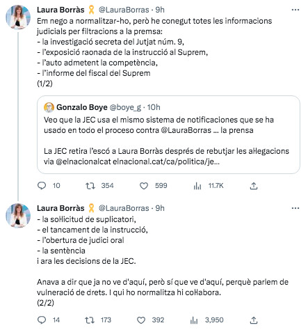 Laura Borràs se victimiza tras perder su escaño / TWITTER