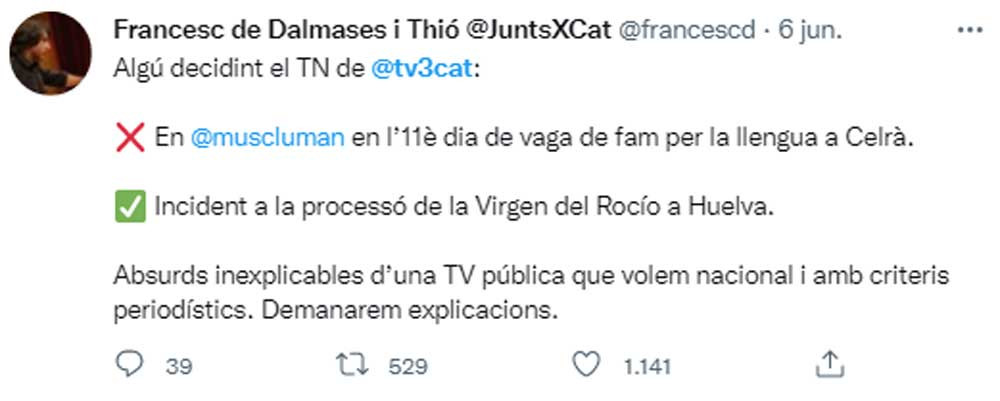 Dalmases, criticando una información sobre el Rocio