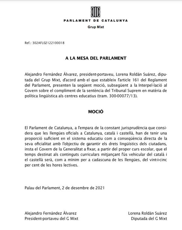 Moción del PP en favor del 25% de castellano en los colegios