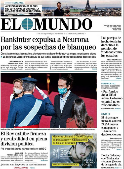 Portada de 'El Mundo' del 13 de octubre de 2020 / KIOSKO.NET