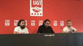 Nicolás Migueiz (SOS Socorristes), Camil Ros (secretario general de UGT Cataluña), Carlos Parra (SOS Socorristes) / CG