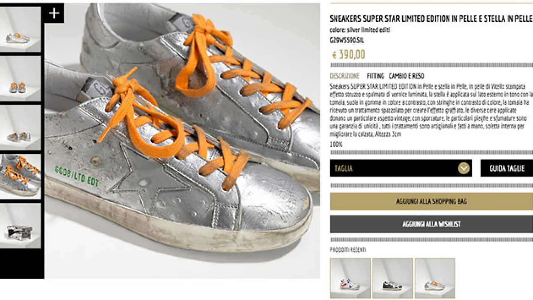 Uno de los modelos de las zapatillas envejecidas de Golden Goose, que la marca de lujo italiana vende por 390 euros. / CG