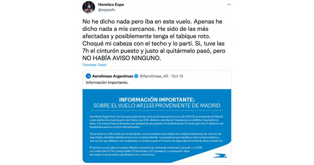 Comunicado de la empresa y contestación de una pasajera / TWITTER