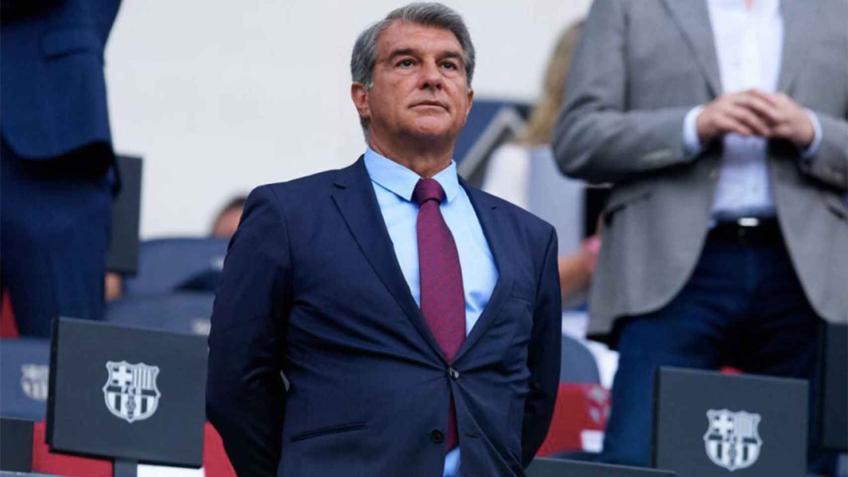 Joan Laporta, con rostro serio en el Camp Nou tras una discusión con Tebas / REDES