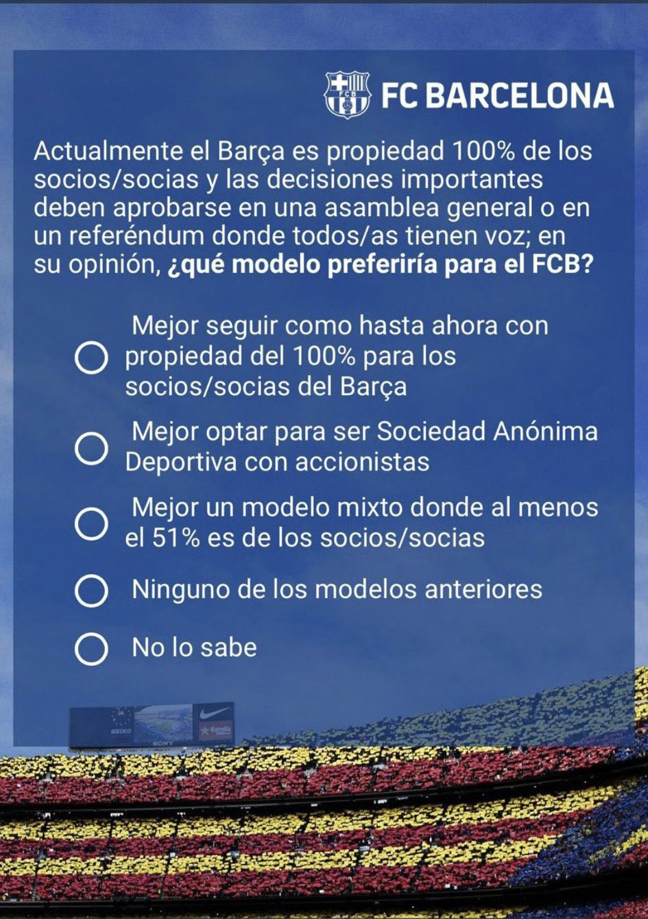 La encuesta interna del Barça a los socios sobre el modelo de gobernanza / FCB