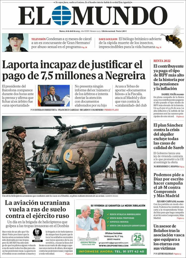 Portada de 'El Mundo' de 18 de abril de 2023 / KIOSKO.NET