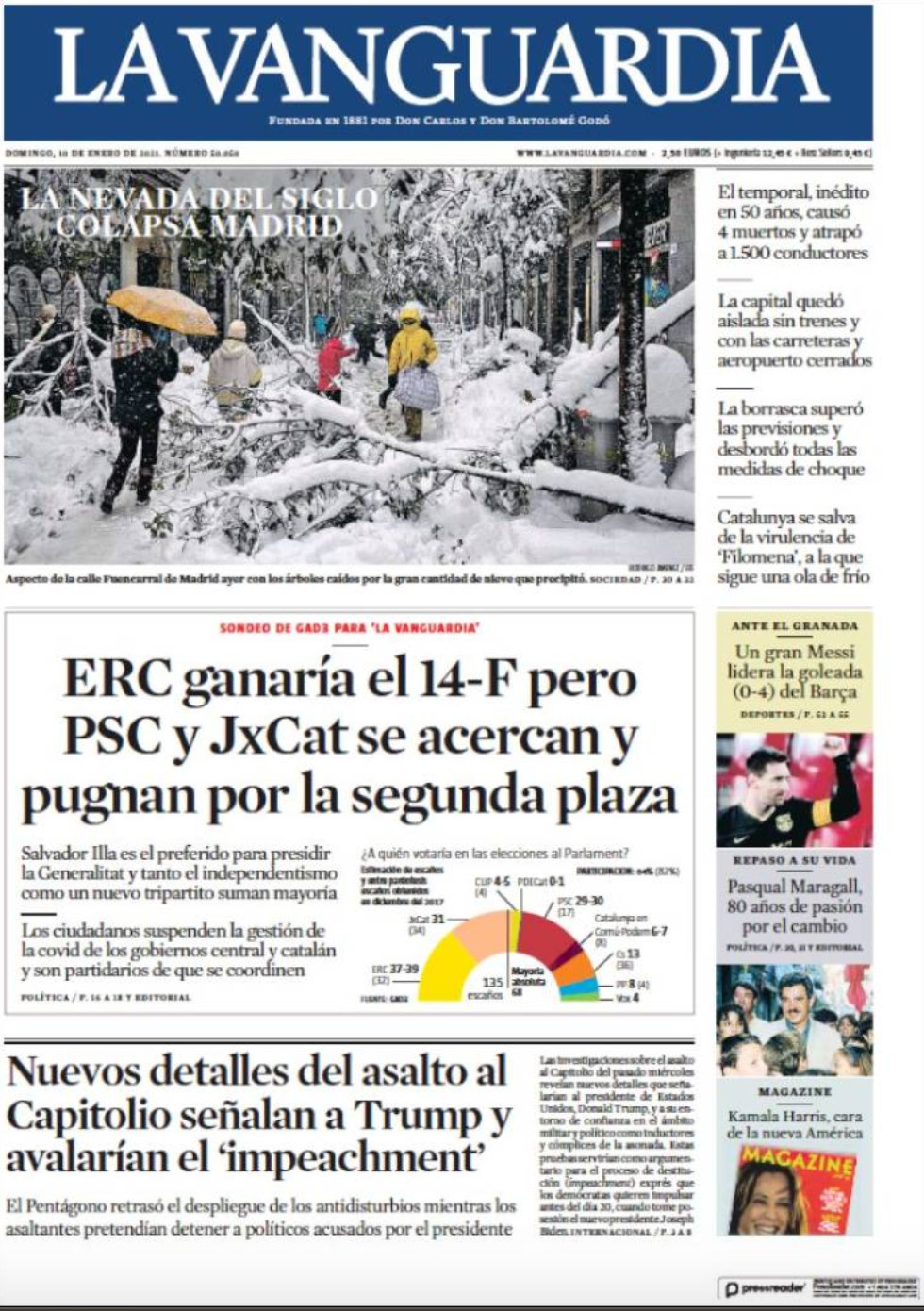 Portada de 'La Vanguardia' del 10 de enero de 2021 / KIOSKO.NET