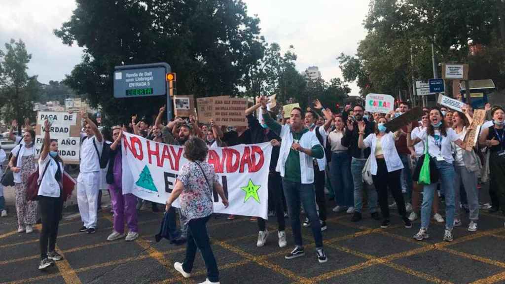 Imagen de la protesta en Vall d'Hebron, en Barcelona / CG