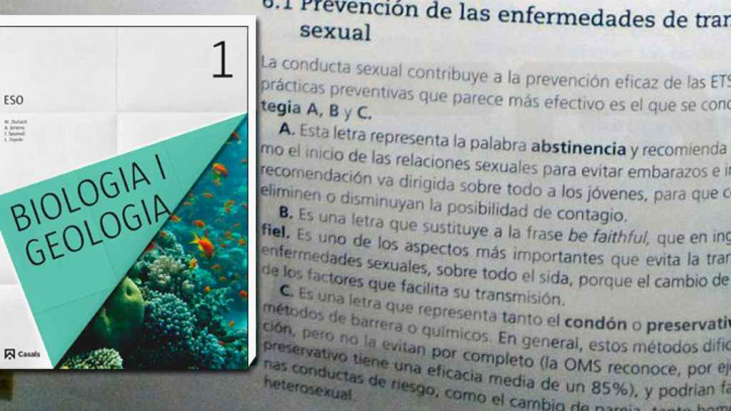 El libro 'Biología y Geología I' recomienda la abstinencia contra las ETS