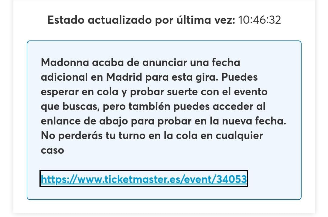 Aviso de Ticketmaster