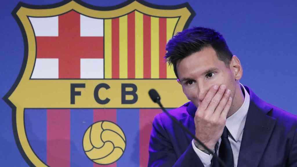 Leo Messi en la comparecencia de su despedida del Barça
