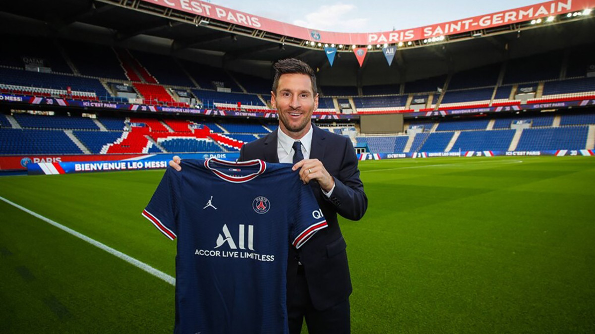 Leo Messi, durante su presentación oficial con el PSG / PSG