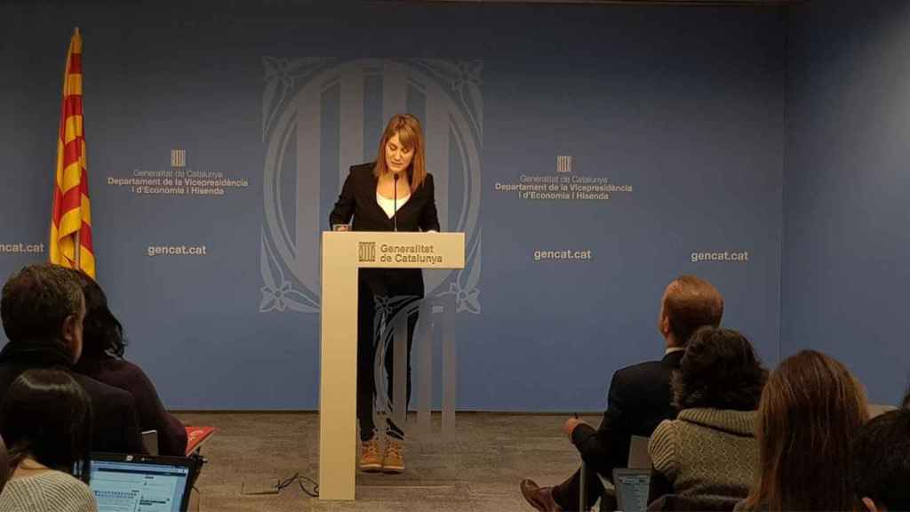 La líder de En Comú Podem, Jéssica Albiach, durante la presentación de los presupuestos / CG