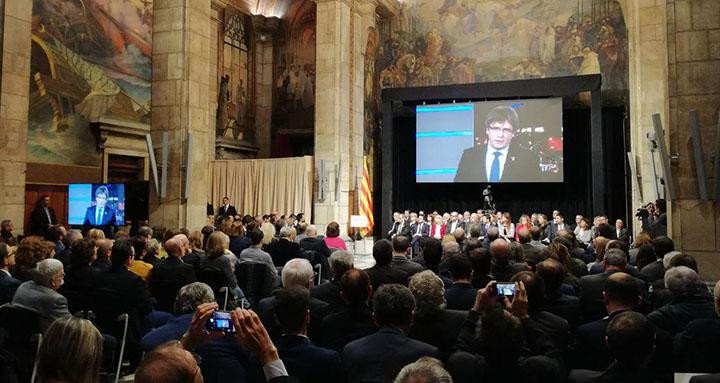 Carles Puigdemont durante la presentación del Consejo para la República en el Palau Sant Jordi / CG