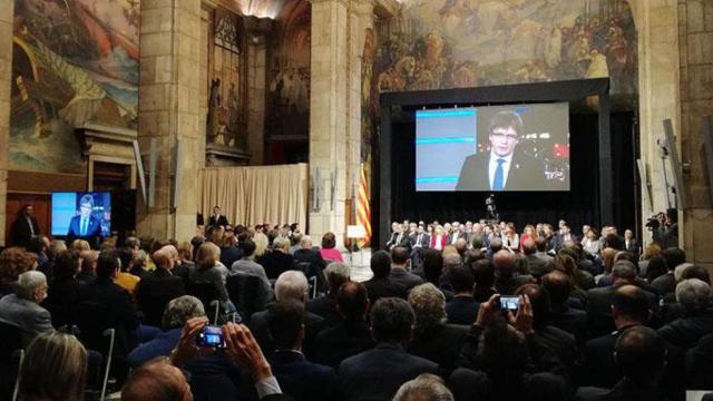 Carles Puigdemont durante la presentación del Consejo para la República en el Palau Sant Jordi / CG