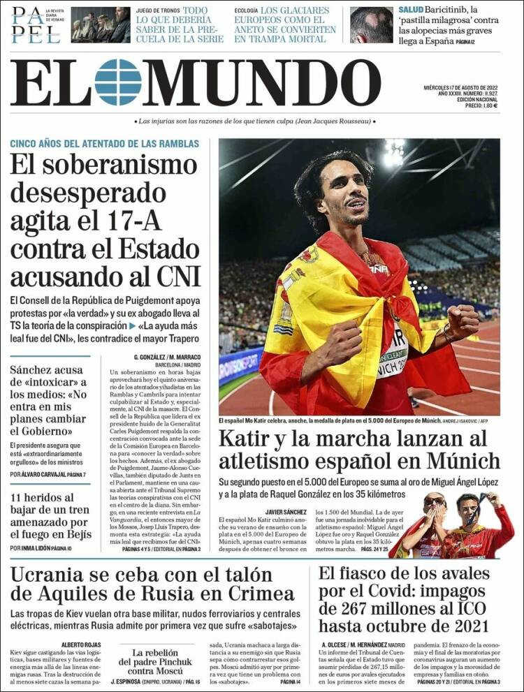 Portada de 'El Mundo' del 17 de agosto de 2017