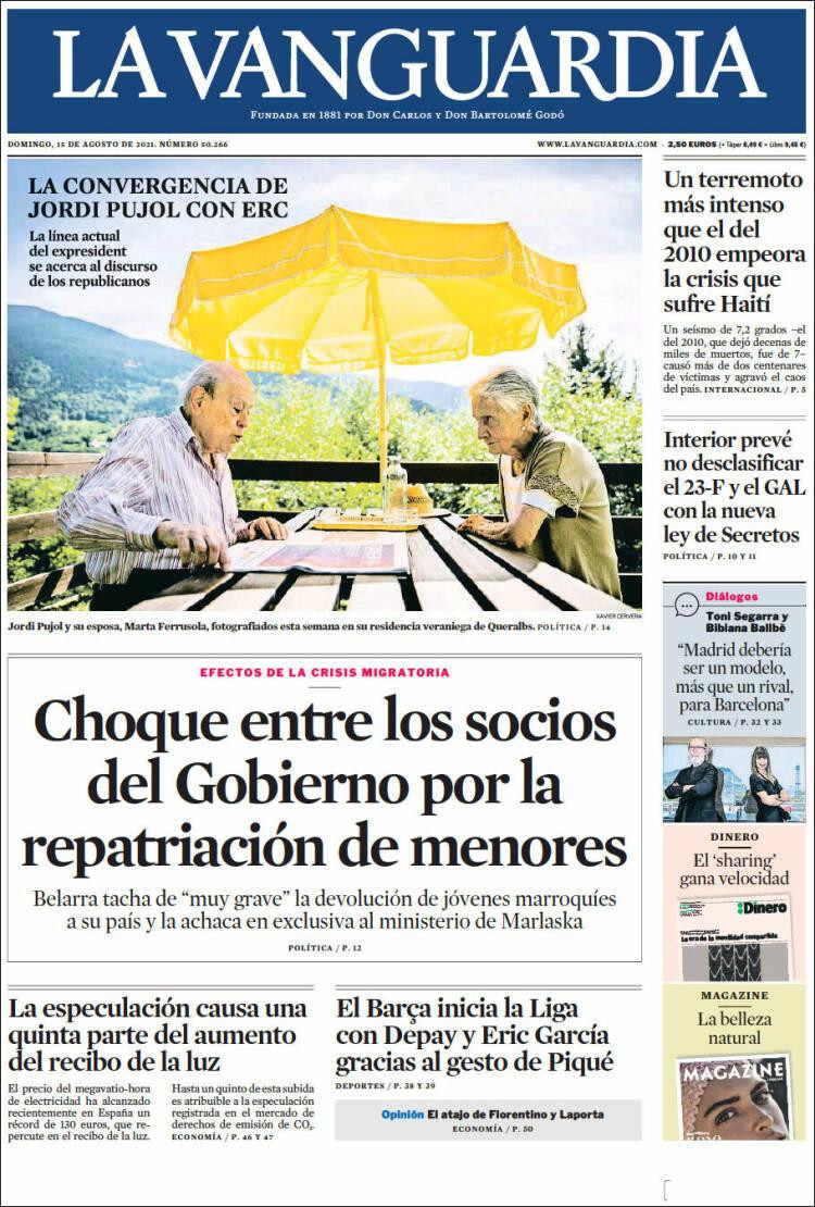 Portada de 'La Vanguardia' del 15 de agosto de 2021 / KIOSKO.NET