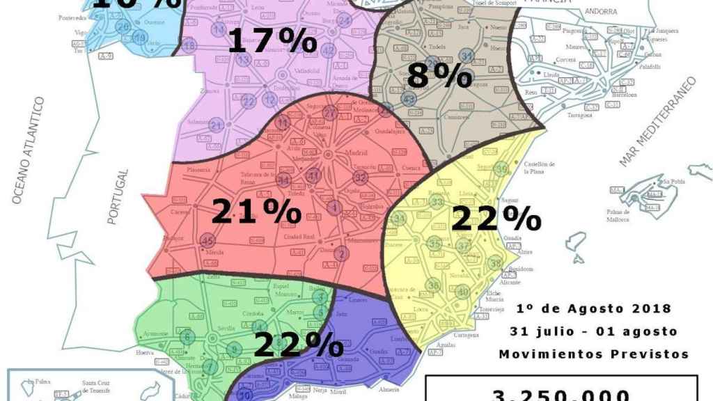 Mapa con los movimientos previstos para la operación salida de verano / DGT