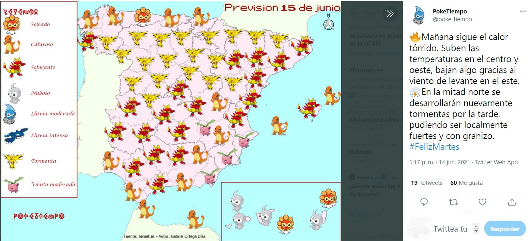 La previsión del tiempo para este martes, 15 de junio /TWITTER