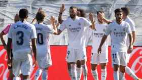 Los jugadores del Real Madrid en un partido