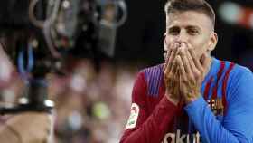 Gerard Piqué, siempre hiriente con el Real Madrid, celebra un gol esta temporada / EFE