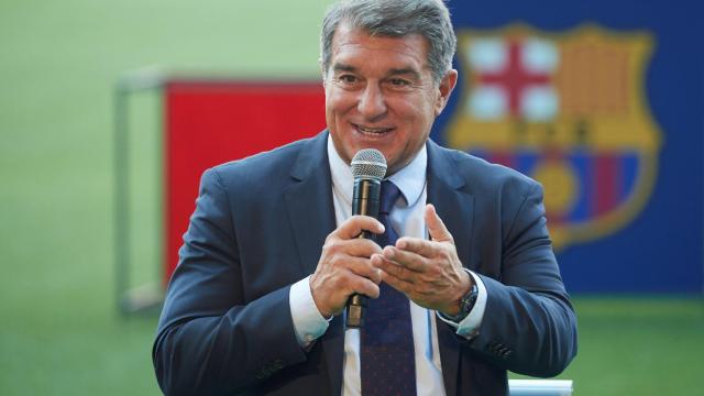 Joan Laporta, presidente del Barça, en la presentación de Emerson / EFE