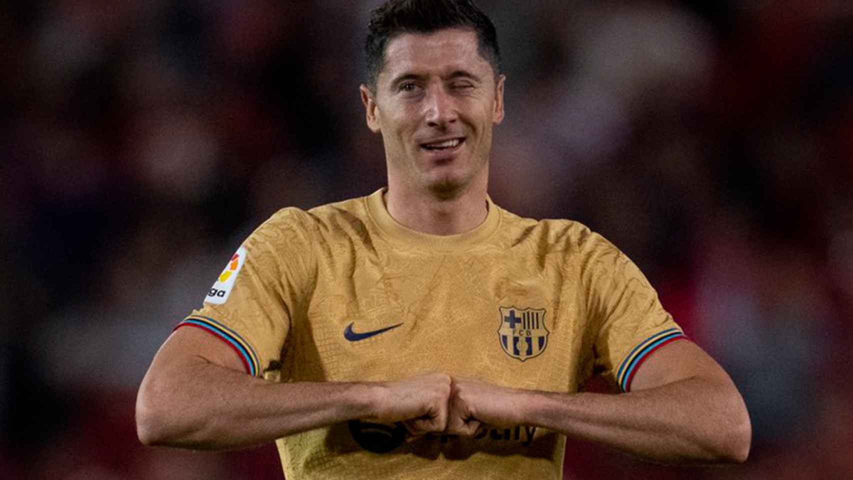 Robert Lewandowski, celebrando el golazo marcado contra el Mallorca / FCB