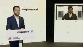 Pere Aragonès y Gabriel Rufián, en la rueda de prensa posterior a que ERC haya validado su apoyo a los presupuestos generales del Estado / EUROPA PRESS