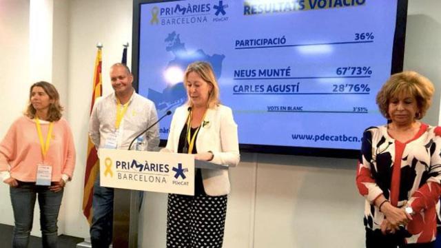 Neus Munté (c), en su intervención tras ser elegida candidata del PDeCAT a la alcaldía de Barcelona / PDECAT