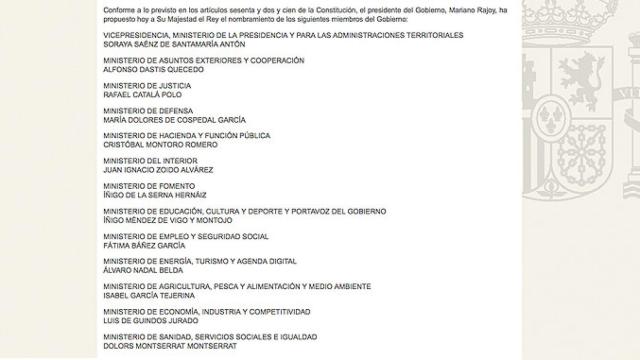 Listado de los nuevos miembros del Gobierno español / CG
