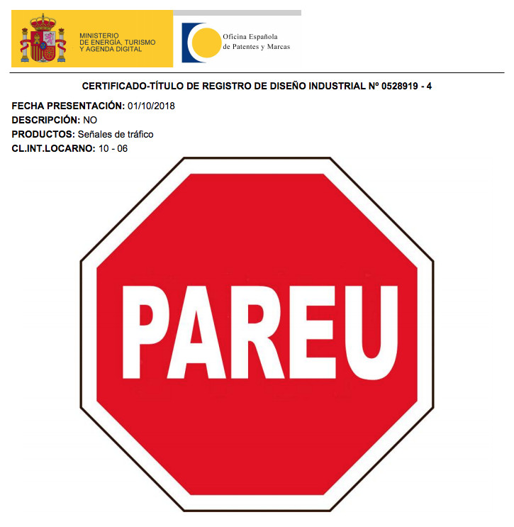 Registro del diseño de la señal de tráfico en catalán