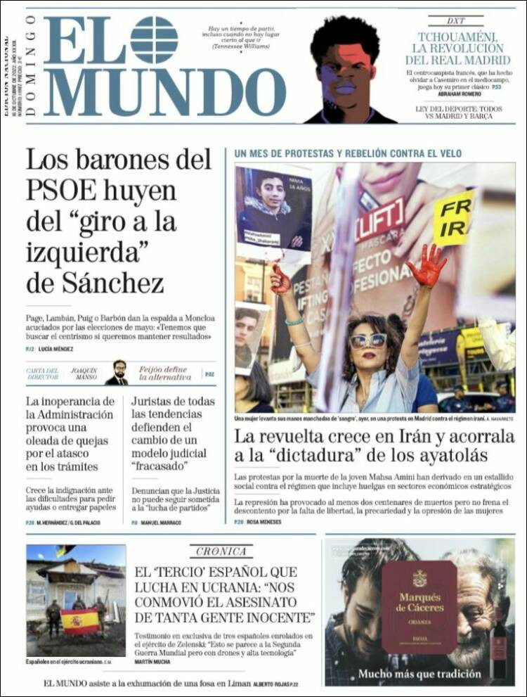 La portada de 'EL MUNDO' del 16 de octubre de 2022 - KIOSKO.NET