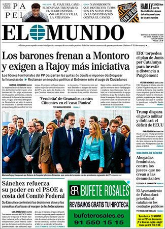 Portada de 'El Mundo' del 13 de febrero de 2018