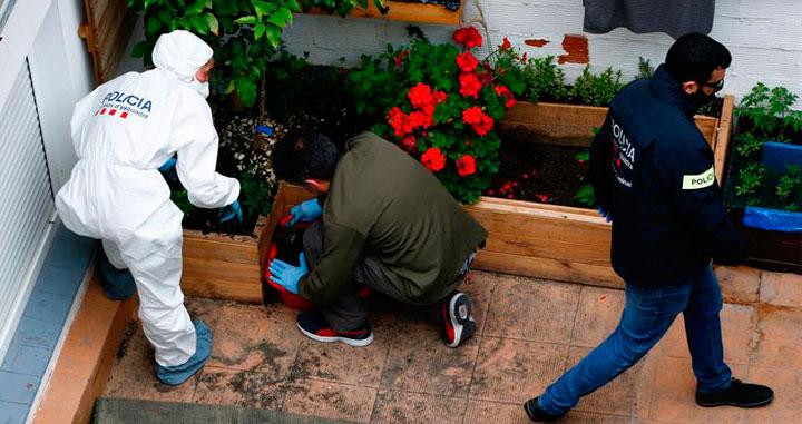 Agentes de los Mossos recogen pruebas durante el registro del piso de uno de los detenidos / EFE