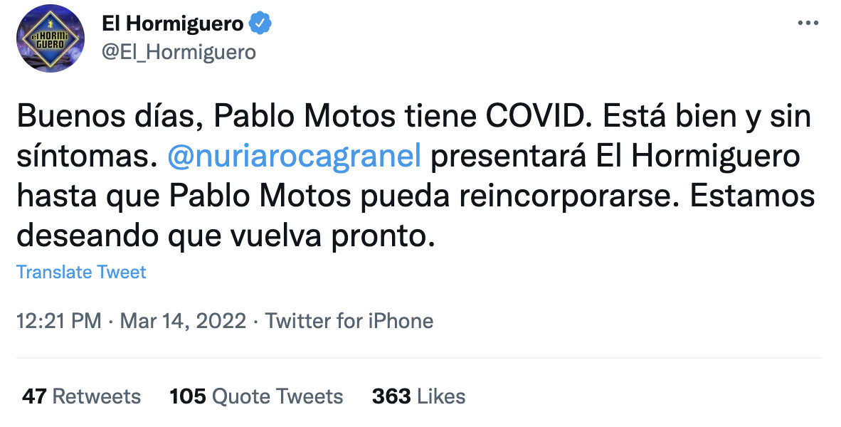 Publicación de 'El Hormiguero' en Twitter / @El_Hormiguero