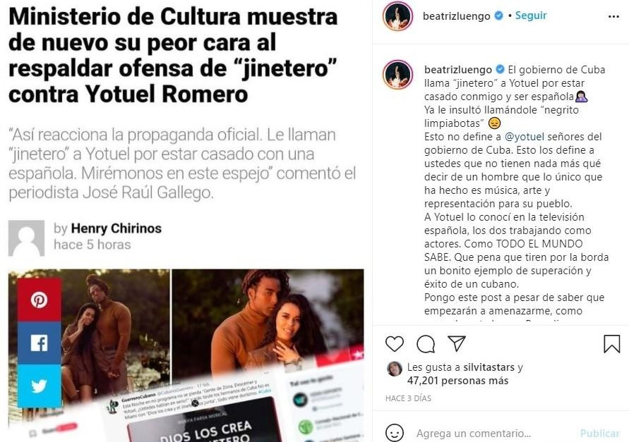 La publicación de Beatriz Luengo en sus redes sociales / INSTAGRAM