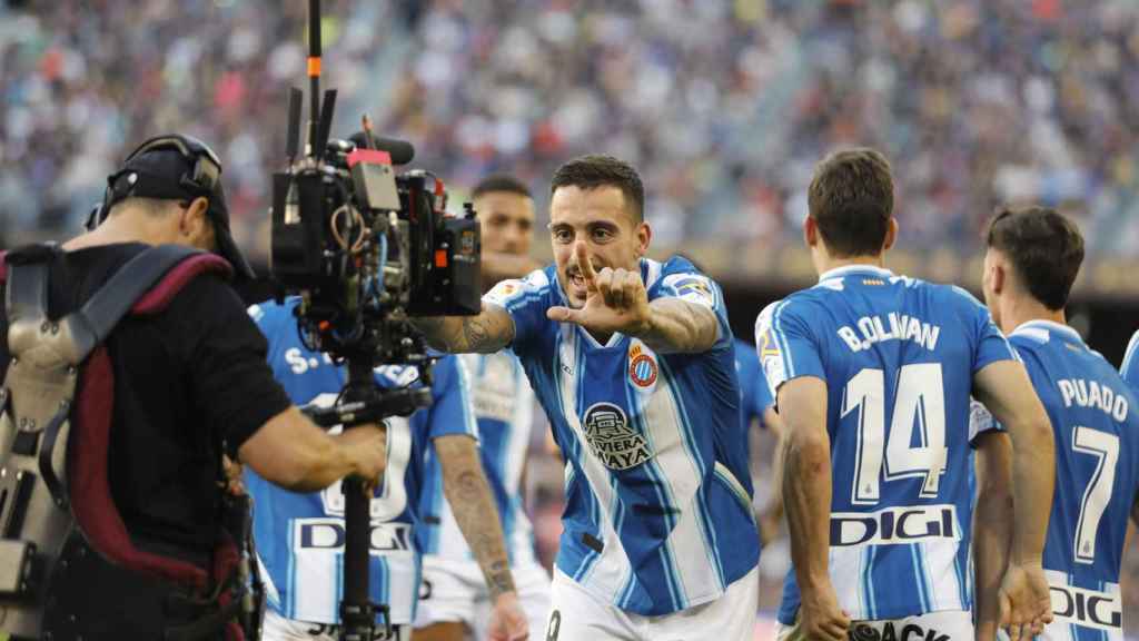 Joselu celebra su gol al Barça