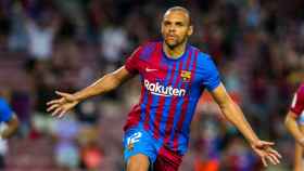 Celebración de Martin Braithwaite tras marcar un doblete / FCB